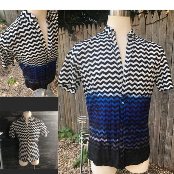 Zig-zig print hand dip dyed shirt MED H&M - Picture 6 of 11